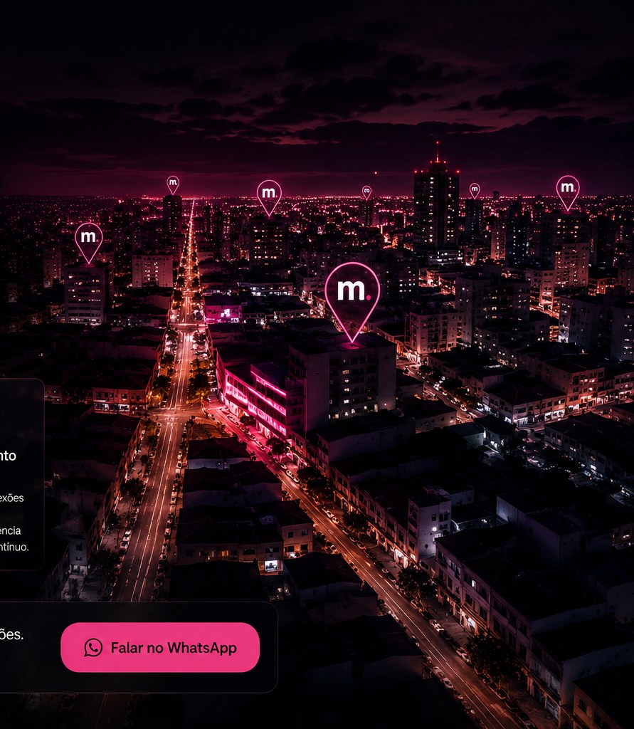 Vista noturna da cidade representando presença local